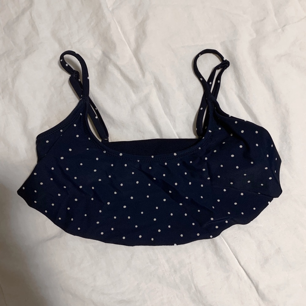 old navy blue & white polka dot ruffle bikini top